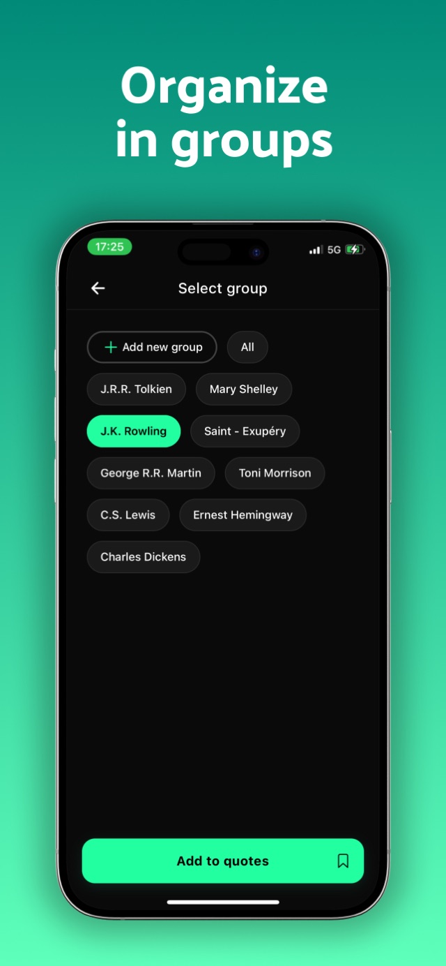 Book Quote Scanner iOS app - organize quotes in groups